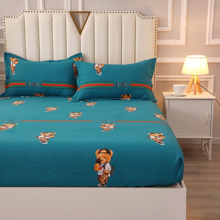 91家纺网 家纺一手货源 找家纺 晶缦家纺 2023新款典雅系全棉活性磨毛多规格单品床笠 潮玩小熊蓝