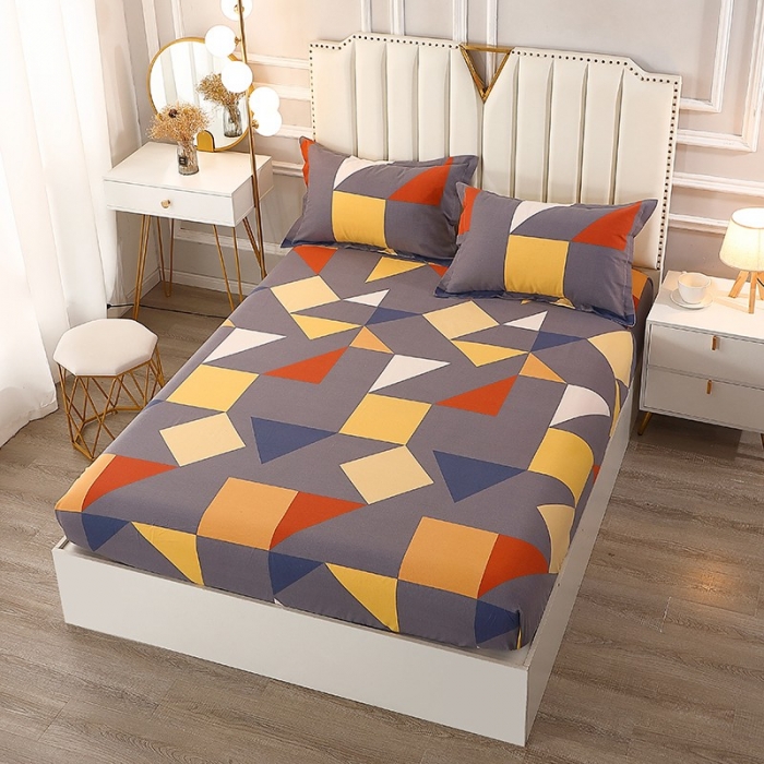 91家纺网 家纺一手货源 找家纺 晶缦家纺 2023新款典雅系全棉活性磨毛多规格单品床笠 几何图形灰