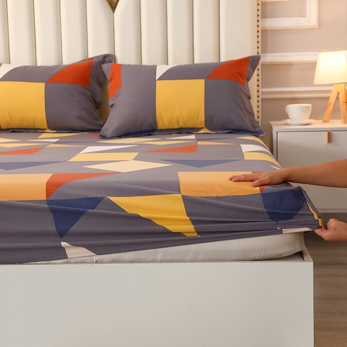 91家纺网 家纺一手货源 找家纺 晶缦家纺 2023新款典雅系全棉活性磨毛多规格单品床笠 几何图形灰