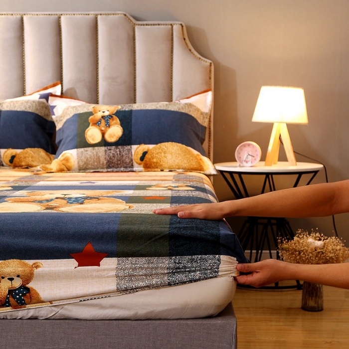 91家纺网 家纺一手货源 找家纺 晶缦家纺 2023新款典雅系全棉活性磨毛多规格单品床笠 可爱熊