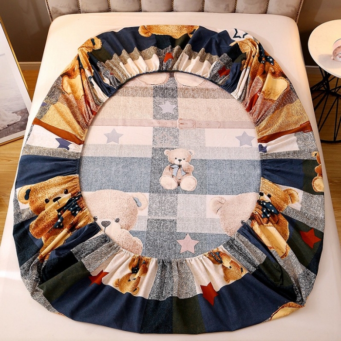 91家纺网 家纺一手货源 找家纺 晶缦家纺 2023新款典雅系全棉活性磨毛多规格单品床笠 可爱熊