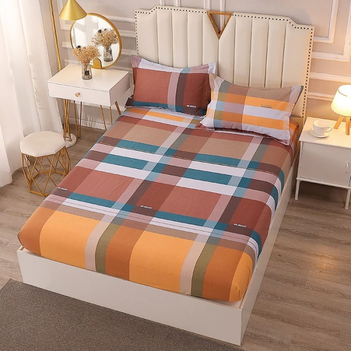 91家纺网 家纺一手货源 找家纺 晶缦家纺 2023新款典雅系全棉活性磨毛多规格单品床笠 苏格风情桔