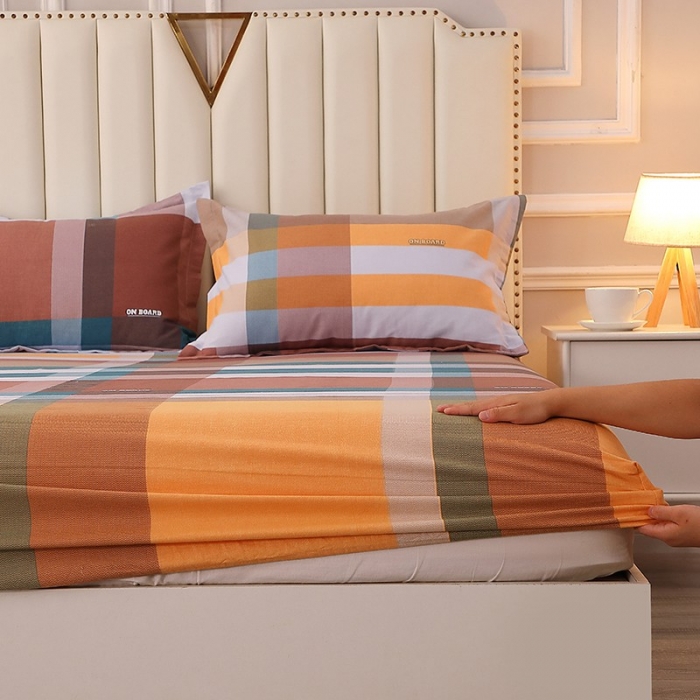 91家纺网 家纺一手货源 找家纺 晶缦家纺 2023新款典雅系全棉活性磨毛多规格单品床笠 苏格风情桔