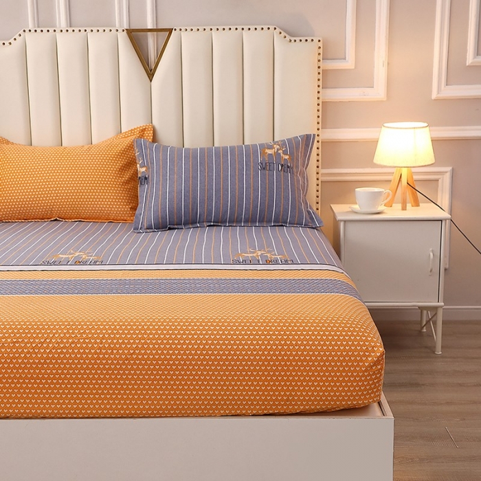 91家纺网 家纺一手货源 找家纺 晶缦家纺 2023新款典雅系全棉活性磨毛多规格单品床笠 一鹿相伴