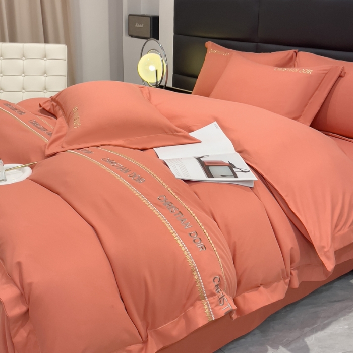 91家纺网 家纺一手货源 找家纺 靓生活 2023新款磨毛双斜四件套爱马橙