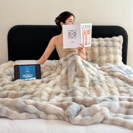 91家纺网 家纺一手货源 找家纺 蓝米卡夫 2024秋冬A类1400g云纹兔毛皮草毯 TSKN云纹-五彩玛瑙