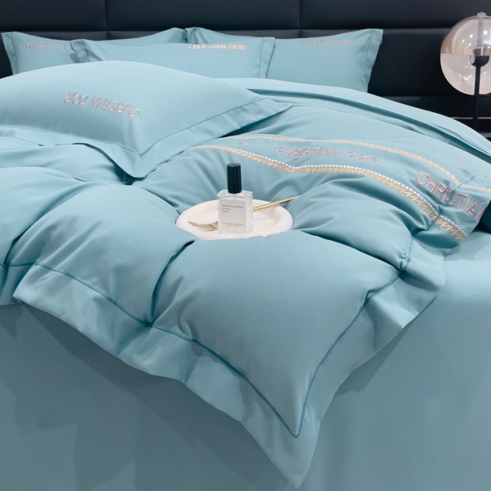 91家纺网 家纺一手货源 找家纺 靓生活 2023新款磨毛双斜四件套湖蓝