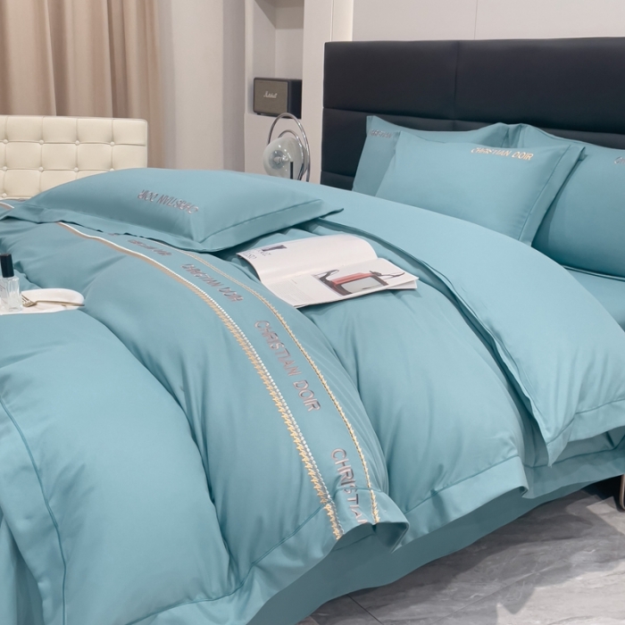 91家纺网 家纺一手货源 找家纺 靓生活 2023新款磨毛双斜四件套湖蓝