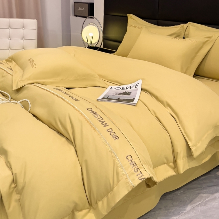 91家纺网 家纺一手货源 找家纺 靓生活 2023新款磨毛双斜四件套明黄