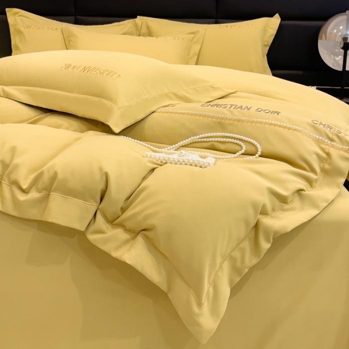 91家纺网 家纺一手货源 找家纺 靓生活 2023新款磨毛双斜四件套明黄