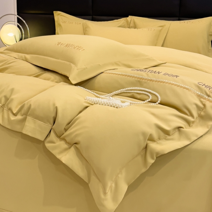 91家纺网 家纺一手货源 找家纺 靓生活 2023新款磨毛双斜四件套明黄