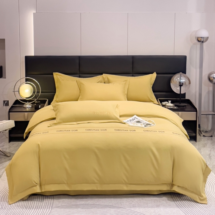 91家纺网 家纺一手货源 找家纺 靓生活 2023新款磨毛双斜四件套明黄