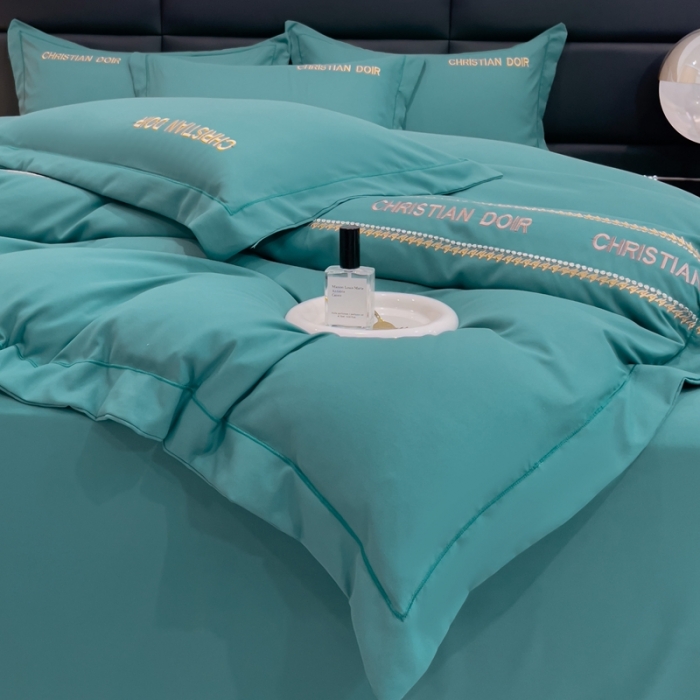 91家纺网 家纺一手货源 找家纺 靓生活 2023新款磨毛双斜四件套珊瑚绿