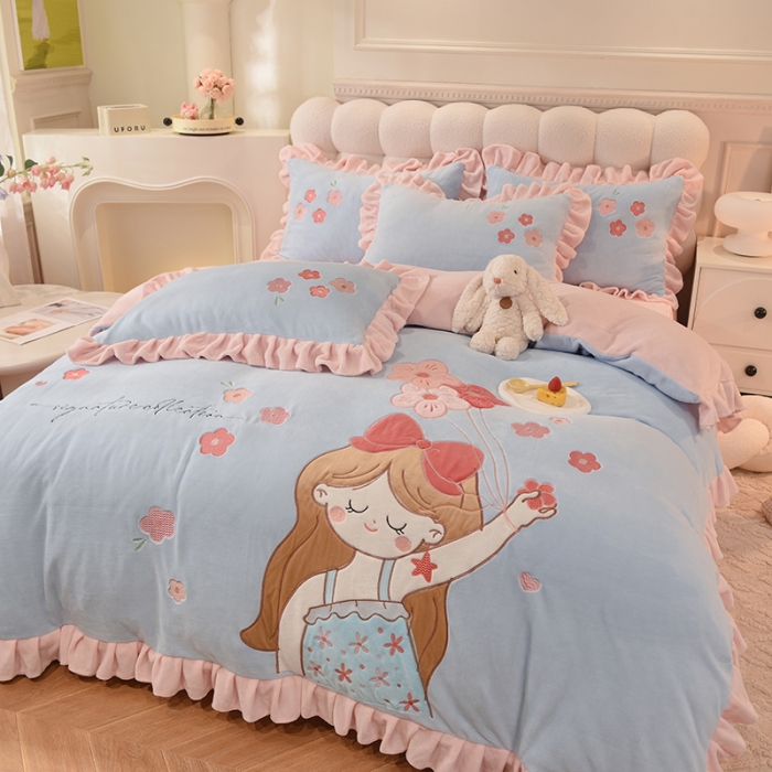 91家纺网 家纺一手货源 找家纺 （总）欧冠 2023新款高档贴布绣甜心公主牛奶绒四件套