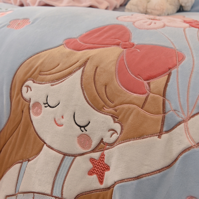 91家纺网 家纺一手货源 找家纺 （总）欧冠 2023新款高档贴布绣甜心公主牛奶绒四件套