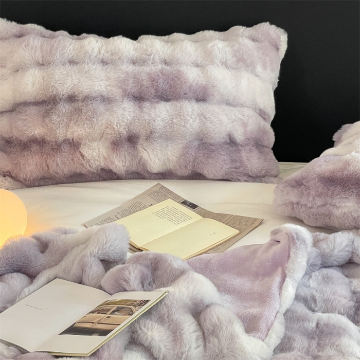 91家纺网 家纺一手货源 找家纺 蓝米卡夫 2024秋冬A类1400g云纹兔毛皮草毯 TSKN云纹-洛神紫