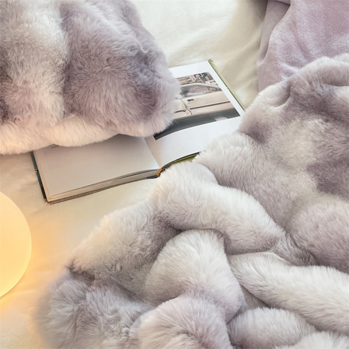 91家纺网 家纺一手货源 找家纺 蓝米卡夫 2024秋冬A类1400g云纹兔毛皮草毯 TSKN云纹-洛神紫