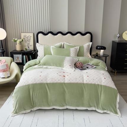 91家纺网 家纺一手货源 找家纺 （总）欧冠 2023秋冬高端刺绣菲曼牛奶绒四件套