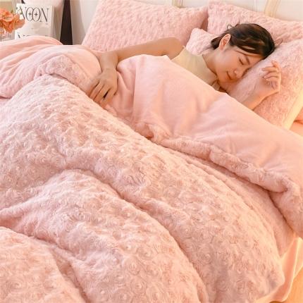 91家纺网 家纺一手货源 找家纺 蓝米卡夫 2024秋冬A类獭兔毛400克加厚法式玫瑰绒 法式-粉玫瑰