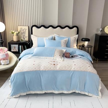 欧冠 2023秋冬高端刺绣菲曼牛奶绒四件套 菲曼-天空蓝