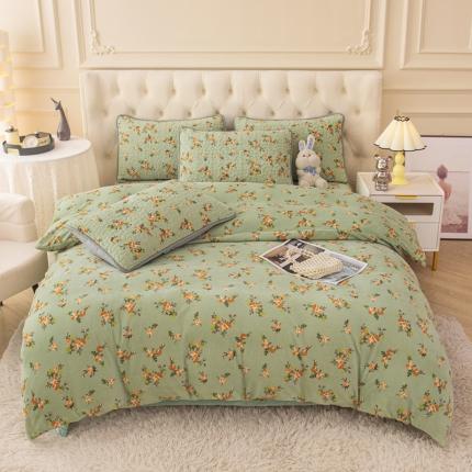 91家纺网 家纺一手货源 找家纺 梓依家纺 2023新款牛奶绒床盖款四件套 芬芳