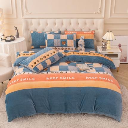 91家纺网 家纺一手货源 找家纺 梓依家纺 2023新款牛奶绒床盖款四件套 绅士熊