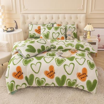 91家纺网 家纺一手货源 找家纺 梓依家纺 2023新款牛奶绒床盖款四件套 心语