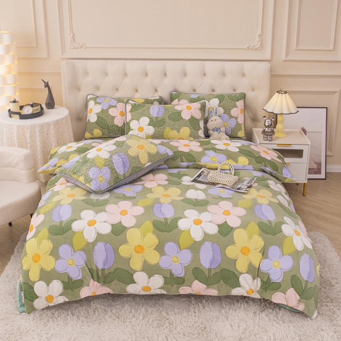 91家纺网 家纺一手货源 找家纺 梓依家纺 2023新款牛奶绒床盖款四件套 繁花入梦