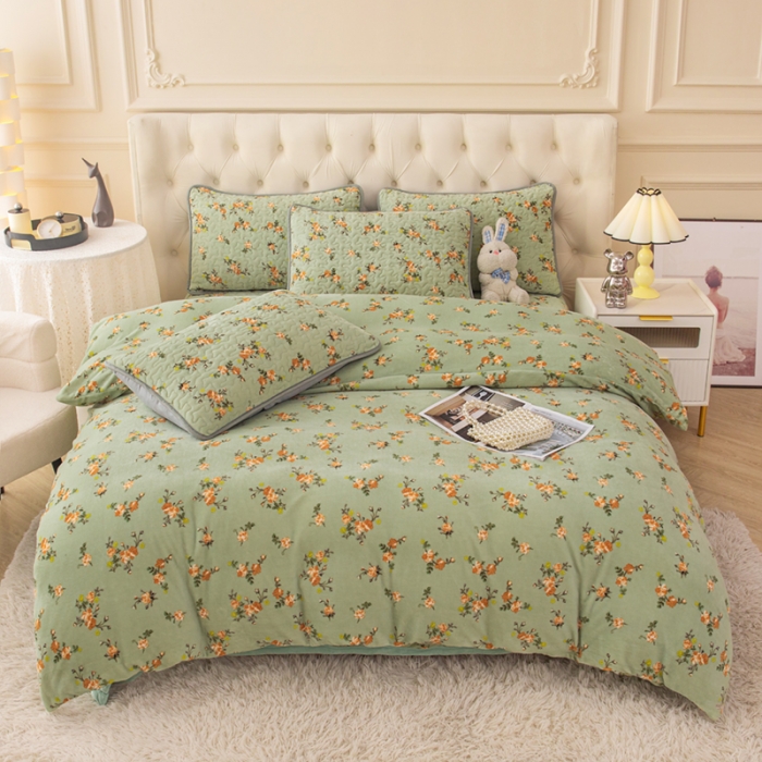 91家纺网 家纺一手货源 找家纺 梓依家纺 2023新款牛奶绒床盖款四件套 芬芳