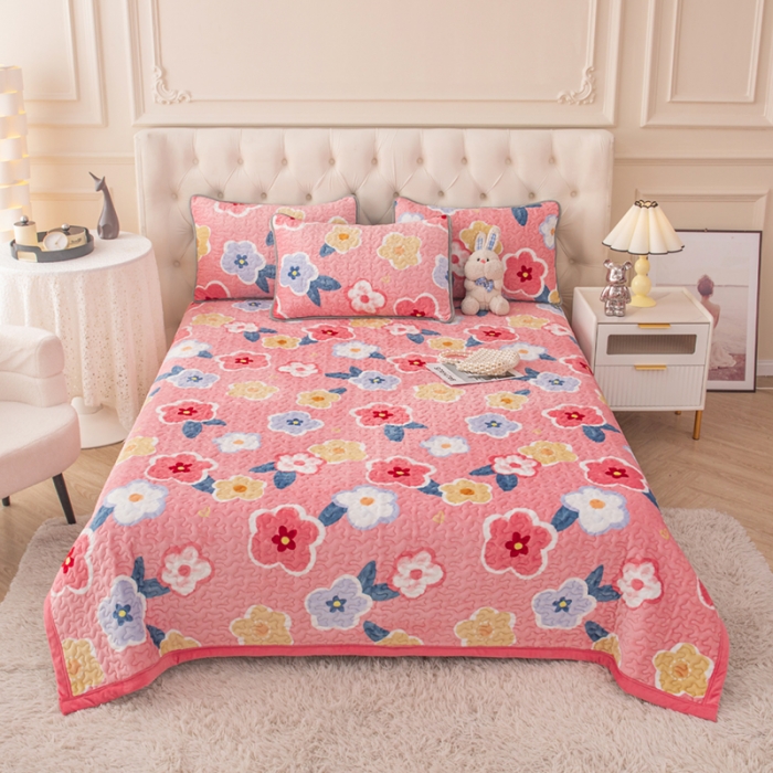 91家纺网 家纺一手货源 找家纺 梓依家纺 2023新款牛奶绒床盖款四件套 花海