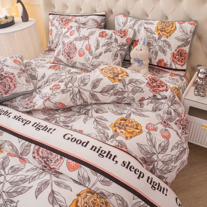 91家纺网 家纺一手货源 找家纺 梓依家纺 2023新款牛奶绒床盖款四件套 花开烂漫