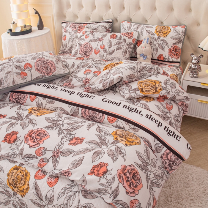 91家纺网 家纺一手货源 找家纺 梓依家纺 2023新款牛奶绒床盖款四件套 花开烂漫