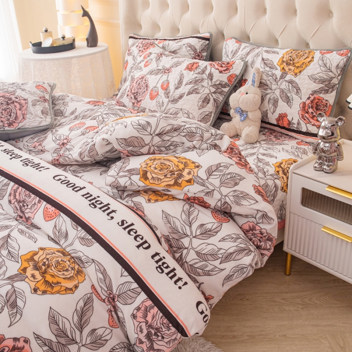 91家纺网 家纺一手货源 找家纺 梓依家纺 2023新款牛奶绒床盖款四件套 花开烂漫