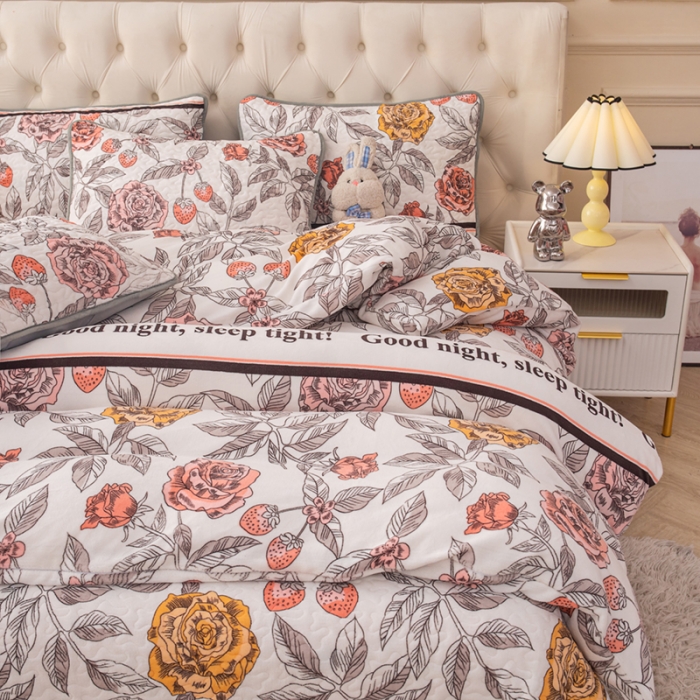 91家纺网 家纺一手货源 找家纺 梓依家纺 2023新款牛奶绒床盖款四件套 花开烂漫