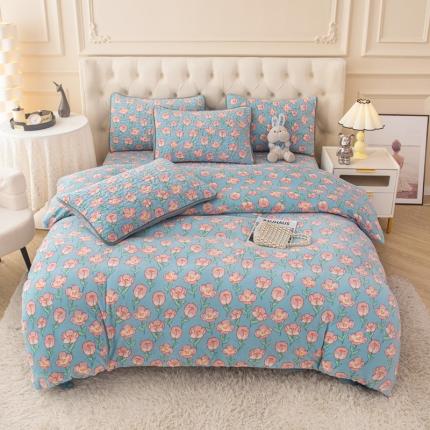 梓依家纺 2023新款牛奶绒床盖款四件套 花颜