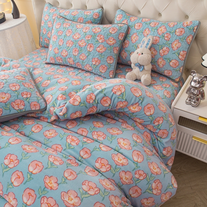 91家纺网 家纺一手货源 找家纺 梓依家纺 2023新款牛奶绒床盖款四件套 花颜