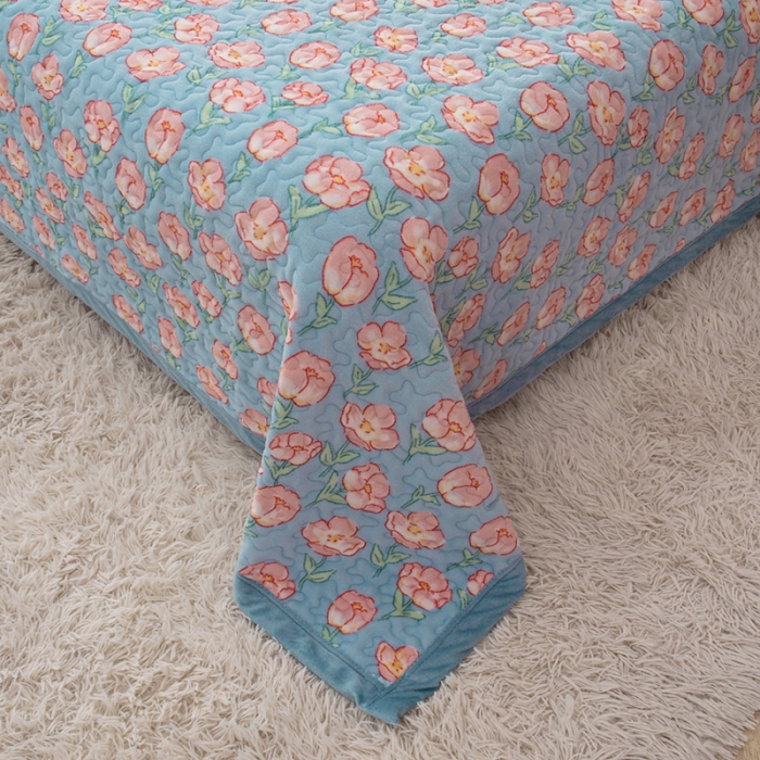 91家纺网 家纺一手货源 找家纺 梓依家纺 2023新款牛奶绒床盖款四件套 花颜