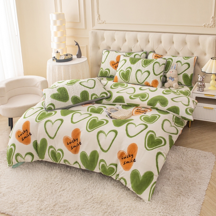 91家纺网 家纺一手货源 找家纺 梓依家纺 2023新款牛奶绒床盖款四件套 心语