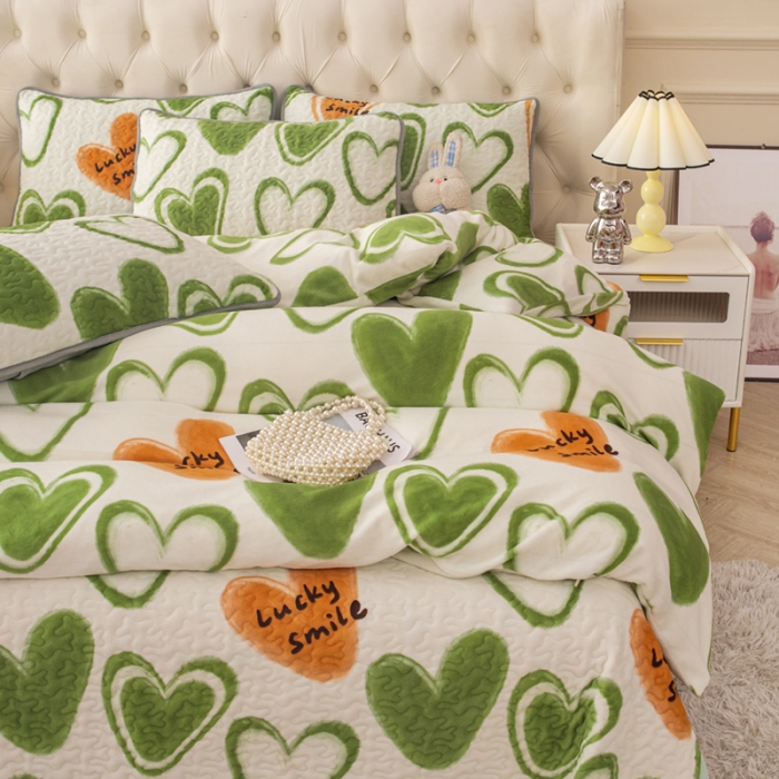 91家纺网 家纺一手货源 找家纺 梓依家纺 2023新款牛奶绒床盖款四件套 心语