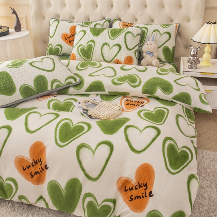 91家纺网 家纺一手货源 找家纺 梓依家纺 2023新款牛奶绒床盖款四件套 心语