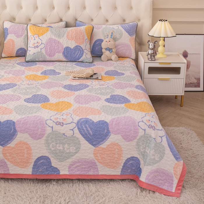 91家纺网 家纺一手货源 找家纺 梓依家纺 2023新款牛奶绒单床盖 爱心兔兔