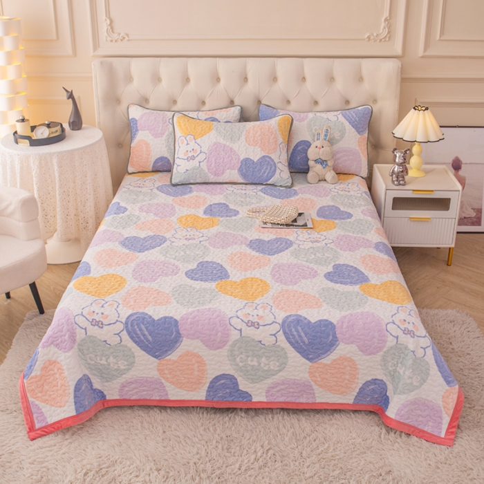 91家纺网 家纺一手货源 找家纺 梓依家纺 2023新款牛奶绒单床盖 爱心兔兔