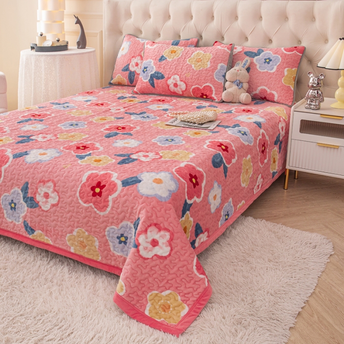 91家纺网 家纺一手货源 找家纺 梓依家纺 2023新款牛奶绒单床盖 花海