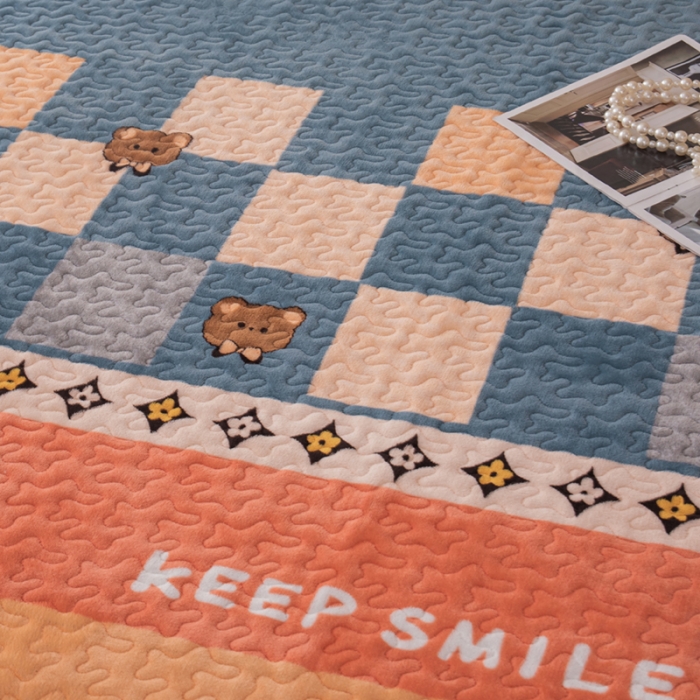 91家纺网 家纺一手货源 找家纺 梓依家纺 2023新款牛奶绒单床盖 绅士熊