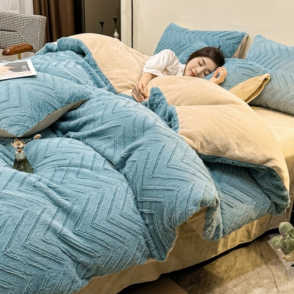 91家纺网 家纺一手货源 找家纺 漫布云2023直播爆款9斤兔毛绒兔兔绒懒兔绒立体剪花牛奶绒四件套绒