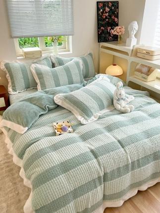 91家纺网 家纺一手货源 找家纺 欧冠 2023新款泰迪绒兔绒牛奶绒四件套 泰迪绒-清新绿