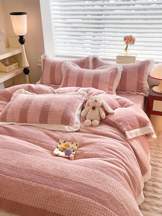 91家纺网 家纺一手货源 找家纺 欧冠 2023新款泰迪绒兔绒牛奶绒四件套 泰迪绒-豆沙