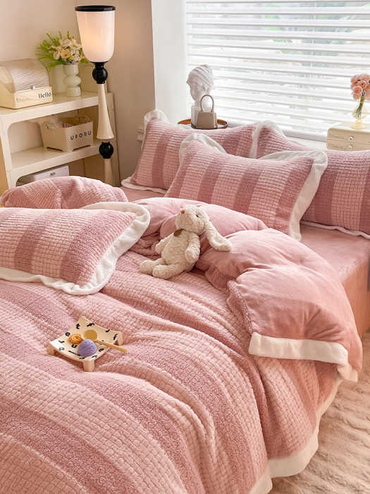 91家纺网 家纺一手货源 找家纺 欧冠 2023新款泰迪绒兔绒牛奶绒四件套 泰迪绒-豆沙