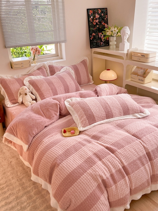 91家纺网 家纺一手货源 找家纺 欧冠 2023新款泰迪绒兔绒牛奶绒四件套 泰迪绒-豆沙