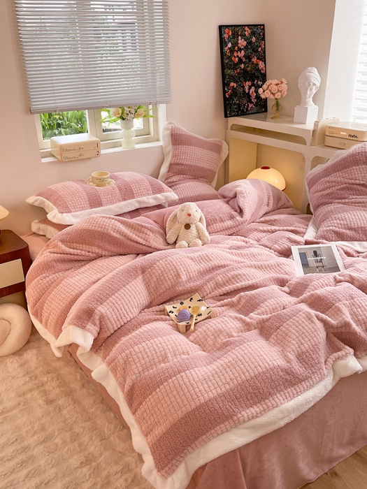 91家纺网 家纺一手货源 找家纺 欧冠 2023新款泰迪绒兔绒牛奶绒四件套 泰迪绒-豆沙